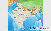 Shaded Relief 3D Map of India, political shades outside