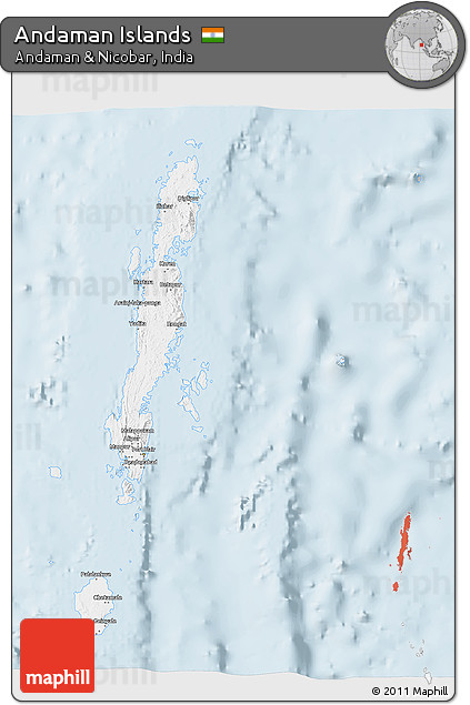 Gray 3D Map of Andaman Islands, single color outside