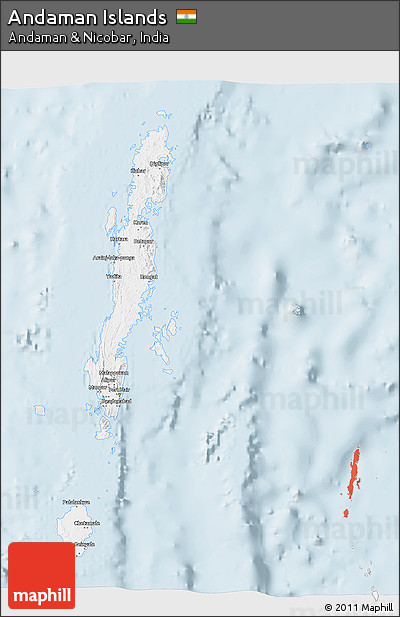 Gray 3D Map of Andaman Islands, single color outside