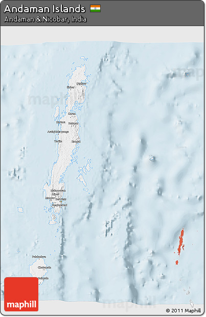 Gray 3D Map of Andaman Islands, single color outside
