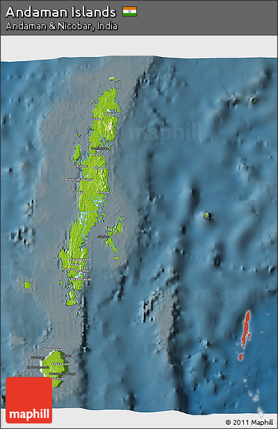 Physical 3D Map of Andaman Islands, darken
