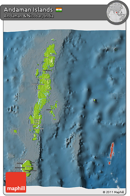 Physical 3D Map of Andaman Islands, darken