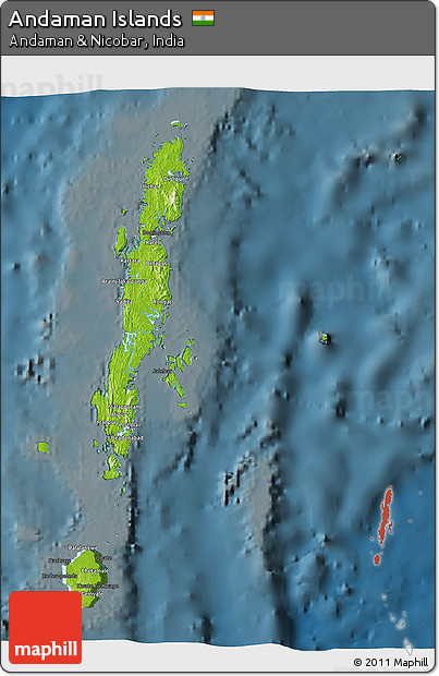 Physical 3D Map of Andaman Islands, darken