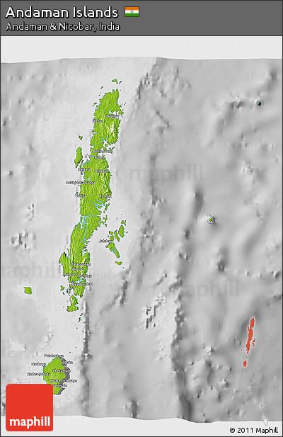 Physical 3D Map of Andaman Islands, desaturated
