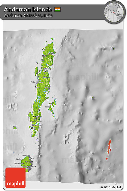 Physical 3D Map of Andaman Islands, desaturated
