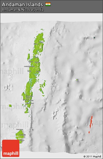 Physical 3D Map of Andaman Islands, lighten, desaturated