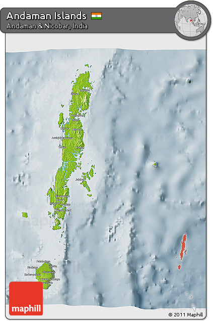 Physical 3D Map of Andaman Islands, semi-desaturated