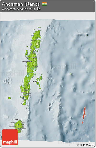Physical 3D Map of Andaman Islands, semi-desaturated