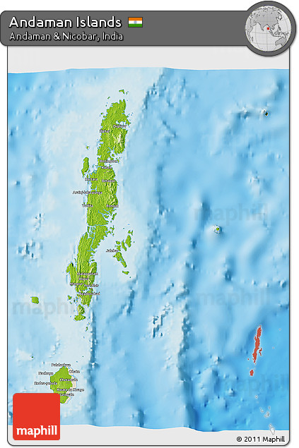 Physical 3D Map of Andaman Islands, shaded relief outside
