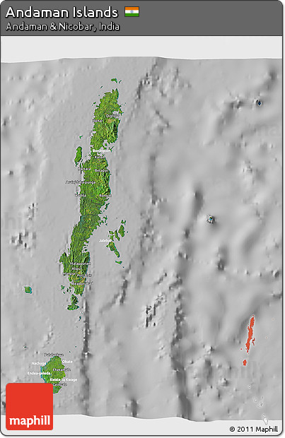 Satellite 3D Map of Andaman Islands, lighten, desaturated