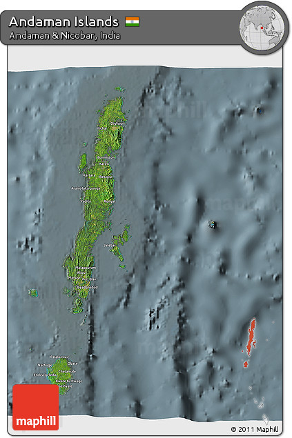 Satellite 3D Map of Andaman Islands, semi-desaturated