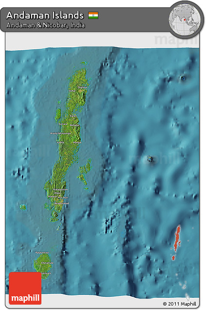 Satellite 3D Map of Andaman Islands, single color outside