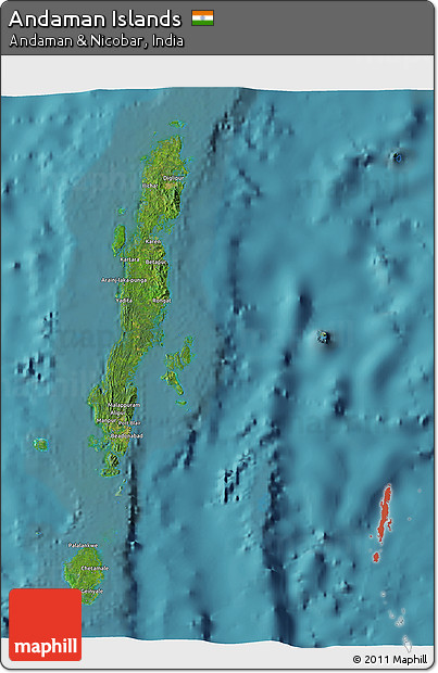 Satellite 3D Map of Andaman Islands, single color outside