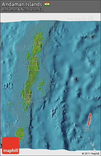 Satellite 3D Map of Andaman Islands, single color outside