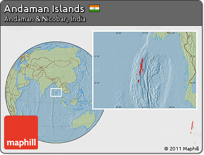 Savanna Style Location Map of Andaman Islands, hill shading