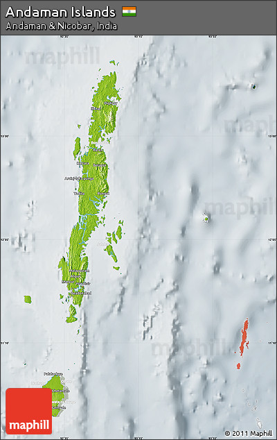 Physical Map of Andaman Islands, lighten, semi-desaturated