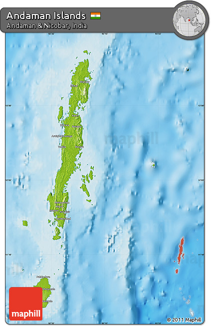Physical Map of Andaman Islands, single color outside