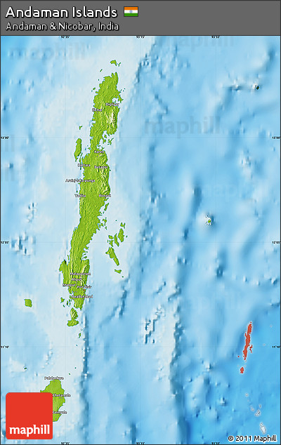 Physical Map of Andaman Islands, single color outside