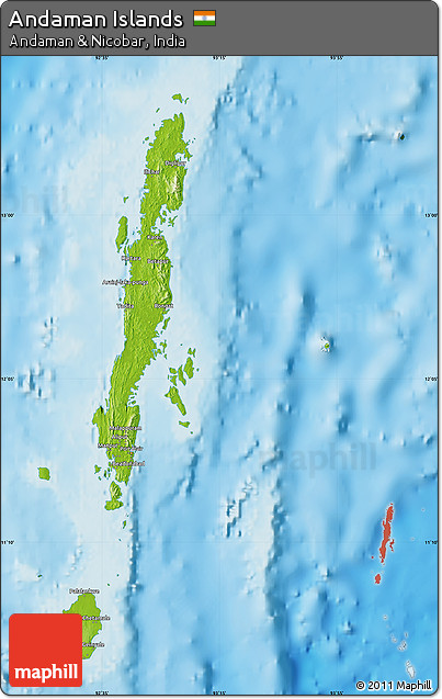 Physical Map of Andaman Islands, single color outside
