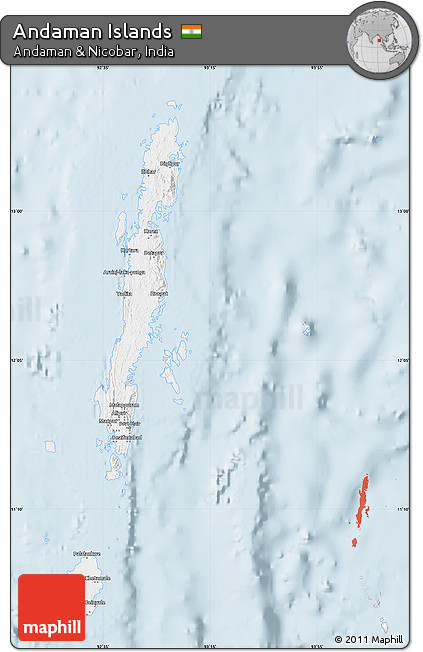 Silver Style Map of Andaman Islands, single color outside