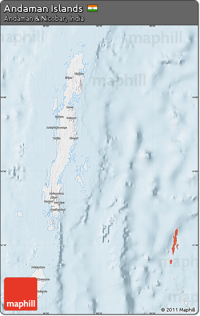 Silver Style Map of Andaman Islands, single color outside