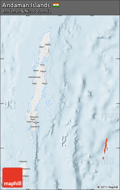 Silver Style Map of Andaman Islands, single color outside