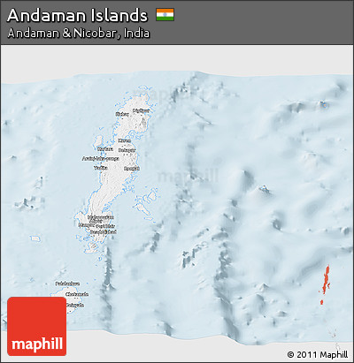Gray Panoramic Map of Andaman Islands, single color outside