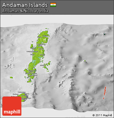 Physical Panoramic Map of Andaman Islands, desaturated