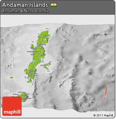 Physical Panoramic Map of Andaman Islands, desaturated