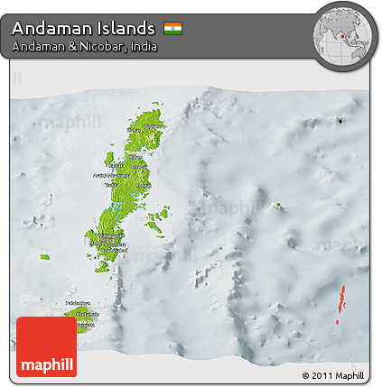 Physical Panoramic Map of Andaman Islands, lighten, semi-desaturated