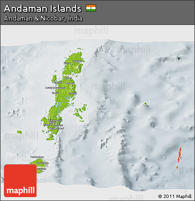 Physical Panoramic Map of Andaman Islands, lighten, semi-desaturated