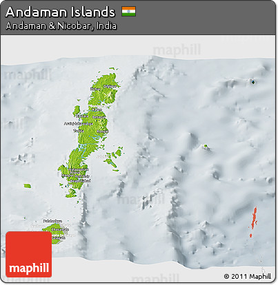 Physical Panoramic Map of Andaman Islands, lighten, semi-desaturated