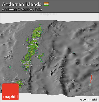 Satellite Panoramic Map of Andaman Islands, desaturated
