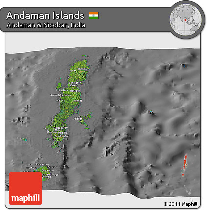 Satellite Panoramic Map of Andaman Islands, desaturated