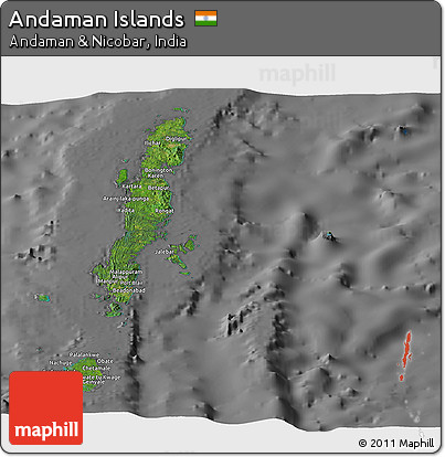 Satellite Panoramic Map of Andaman Islands, desaturated
