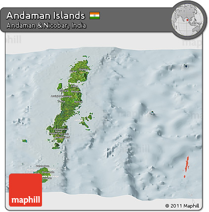 Satellite Panoramic Map of Andaman Islands, lighten
