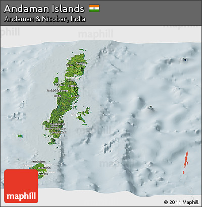Satellite Panoramic Map of Andaman Islands, lighten