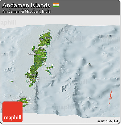 Satellite Panoramic Map of Andaman Islands, lighten
