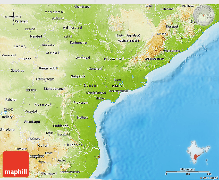 Topography Of Andhra Pradesh Physical 3D Map Of Andhra Pradesh