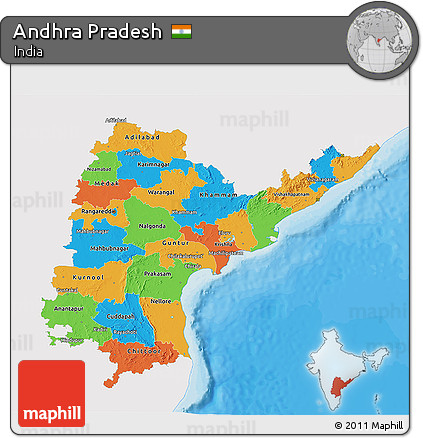 Political 3D Map of Andhra Pradesh, single color outside