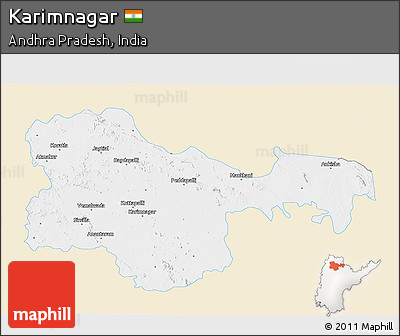 Classic Style 3D Map of Karimnagar, single color outside