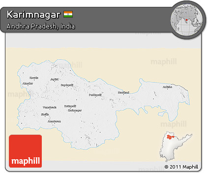 Classic Style 3D Map of Karimnagar, single color outside