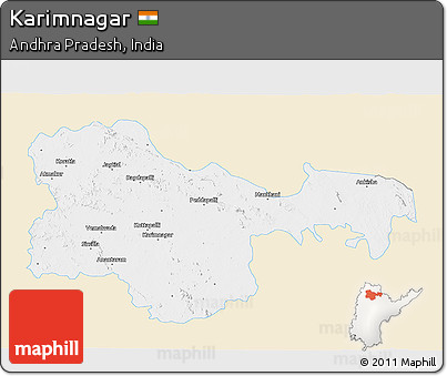Classic Style 3D Map of Karimnagar, single color outside