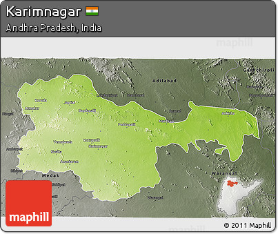 Physical 3D Map of Karimnagar, darken, semi-desaturated