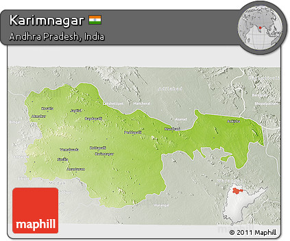 Physical 3D Map of Karimnagar, lighten, semi-desaturated