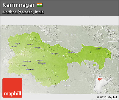 Physical 3D Map of Karimnagar, lighten, semi-desaturated