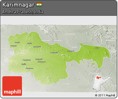 Physical 3D Map of Karimnagar, lighten, semi-desaturated