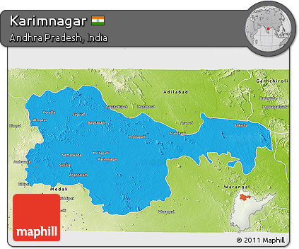 Political 3D Map of Karimnagar, physical outside