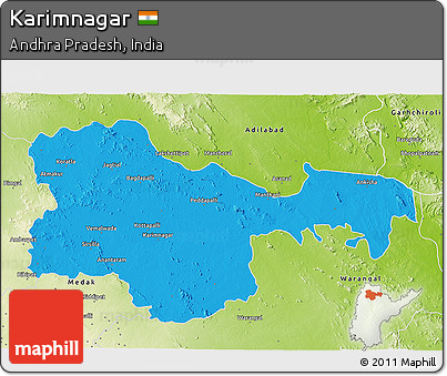 Political 3D Map of Karimnagar, physical outside