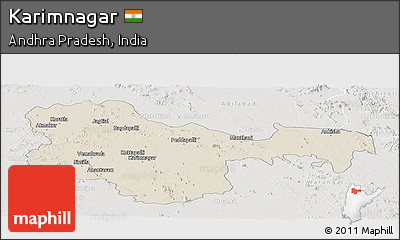 Shaded Relief Panoramic Map of Karimnagar, lighten, semi-desaturated